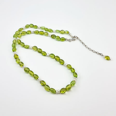 Green Amber Nuggets Necklace Sterling Silver