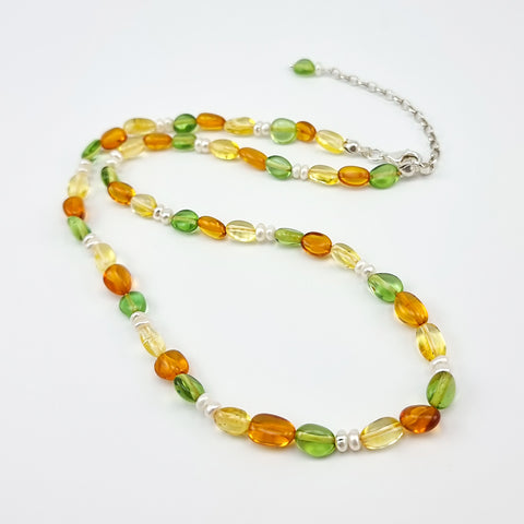 Multi-Color Amber Nuggets Necklace Sterling Silver