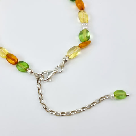 Multi-Color Amber Nuggets Necklace Sterling Silver