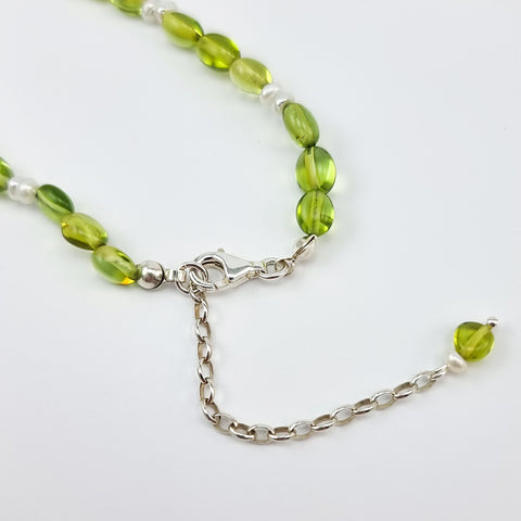 Green Amber Nuggets Necklace Sterling Silver