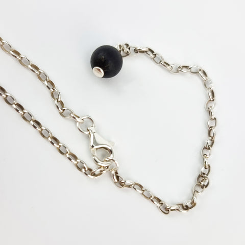 Black Amber Round Beads Necklace Sterling Silver