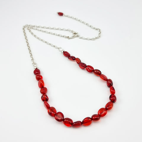 Red Amber Nuggets Necklace Sterling Silver