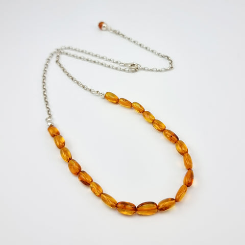 Cognac Amber Nuggets Necklace Sterling Silver