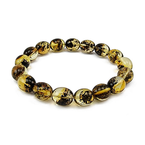 Fossil Amber Olive Beads Stretch Bracelet