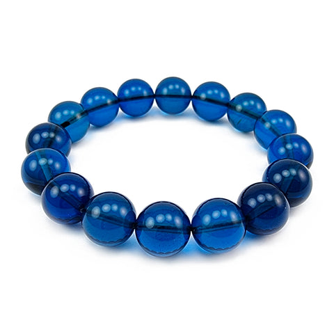 Blue Amber Round Beads Stretch Bracelet