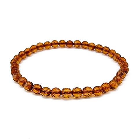 Cognac Amber Round Faceted Beads Stretch Bracelet