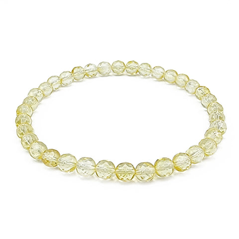 Lemon Amber Round Faceted Beads Stretch Bracelet