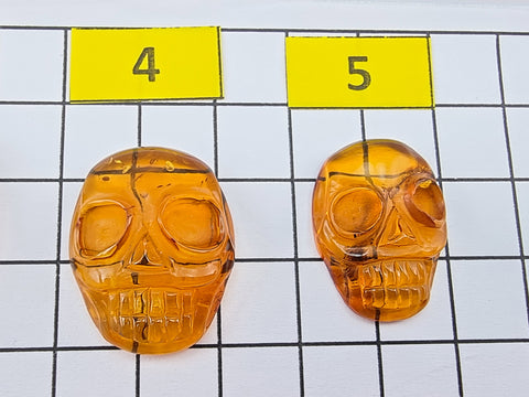 Cognac Amber Carved Skull Cabochons