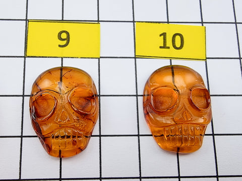 Cognac Amber Carved Skull Cabochons