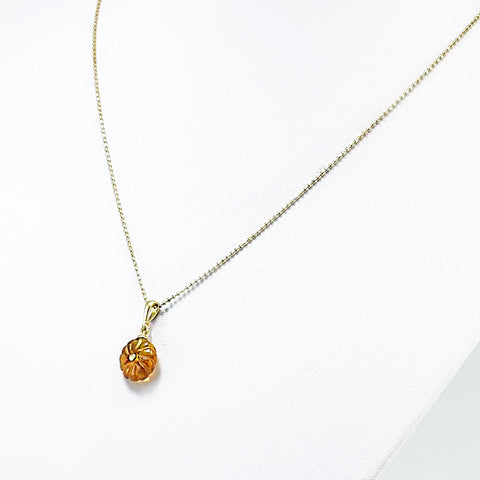 Cognac Amber Carved Pendant & Chain Necklace 14k Gold Plated