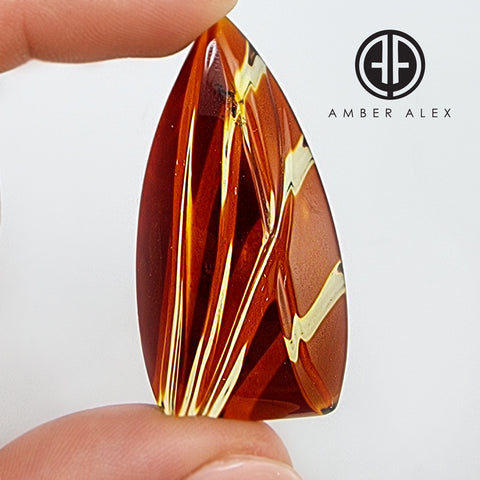 Gradient Color Amber Carved Shield Shape Cabochon