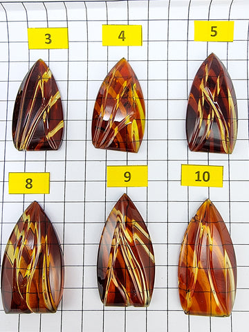 Gradient Color Amber Carved Shield Shape Cabochon