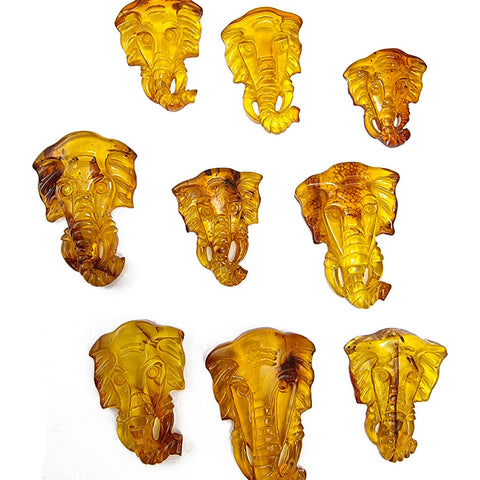 Cognac Amber Carved Elephant Cabochons