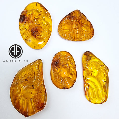 Cognac Amber Carved Elephant Cabochons