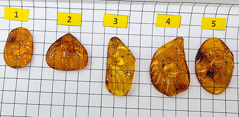 Cognac Amber Carved Elephant Cabochons