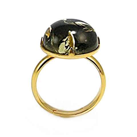 Earth Stone Amber Round Adjustable Ring 14K Gold Plated