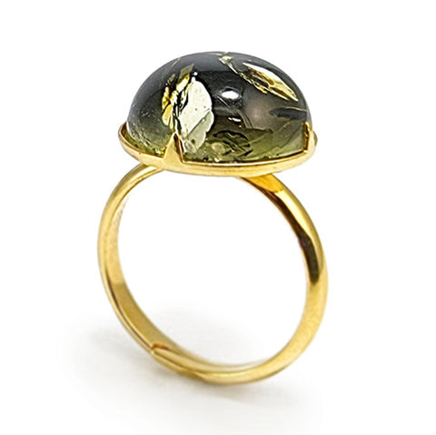 Earth Stone Amber Round Adjustable Ring 14K Gold Plated