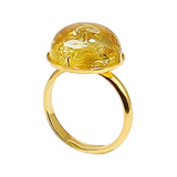 Lemon Amber Round Adjustable Ring 14K Gold Plated