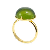 Green Amber Round Adjustable Ring 14K Gold Plated