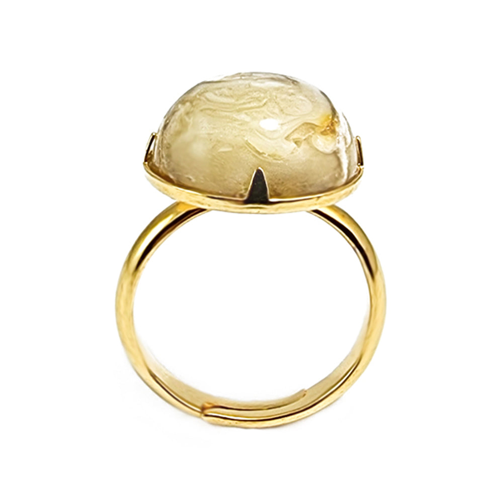 Unique Milky Amber Round Adjustable Ring 14K Gold Plated