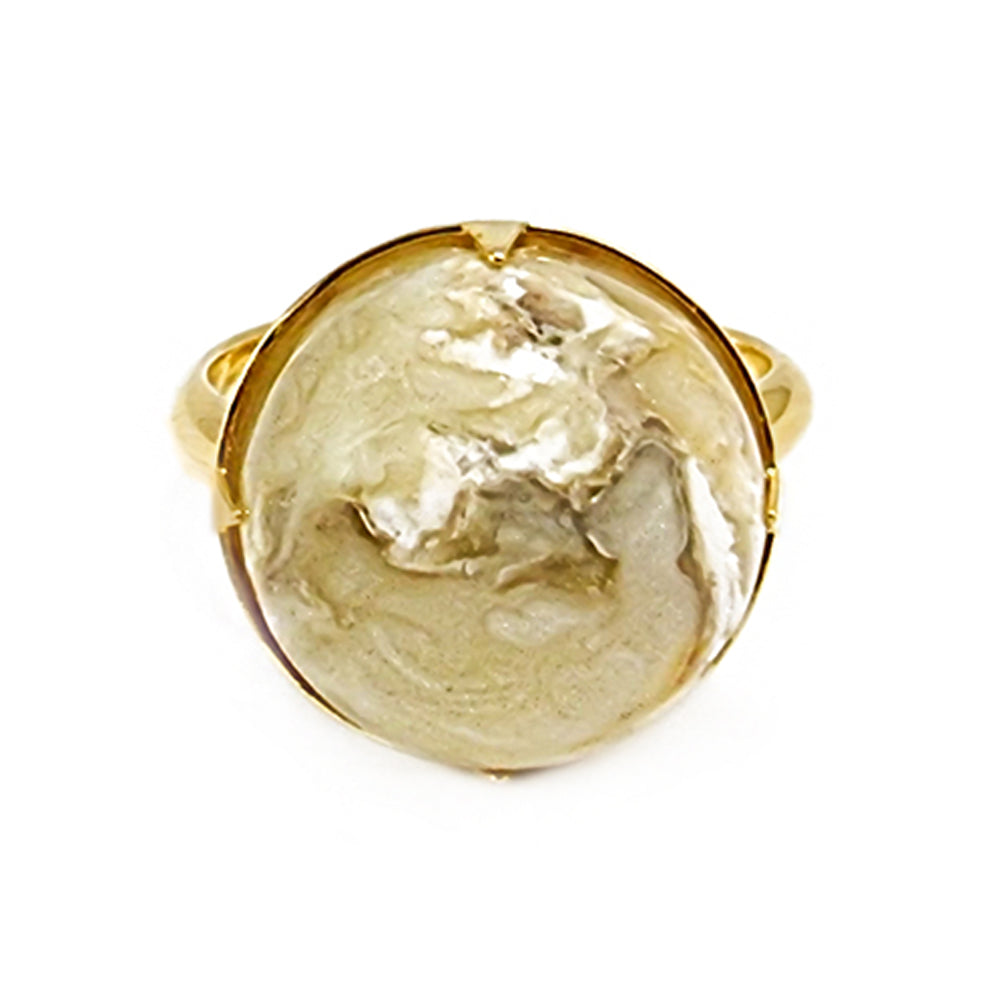 Unique Milky Amber Round Adjustable Ring 14K Gold Plated