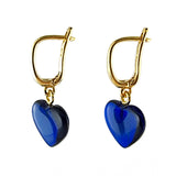 Blue Amber Heart Dangle Earrings 14K Gold Plated