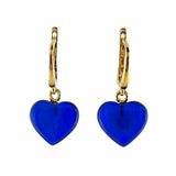 Blue Amber Heart Dangle Earrings 14K Gold Plated