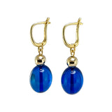 Blue Amber Olive Dangle Earrings 14K Gold Plated