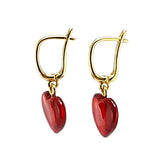 Red Amber Heart Dangle Earrings 14K Gold Plated