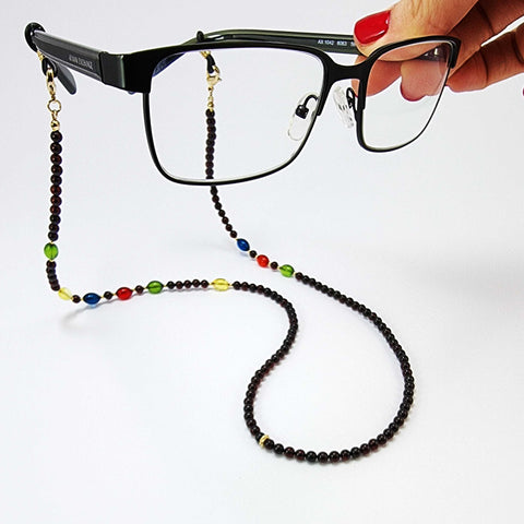 Multi-Color Amber Round And Olive Beaded Eyeglasses Chain