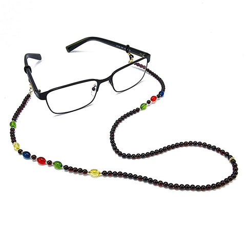 Multi-Color Amber Round And Olive Beaded Eyeglasses Chain