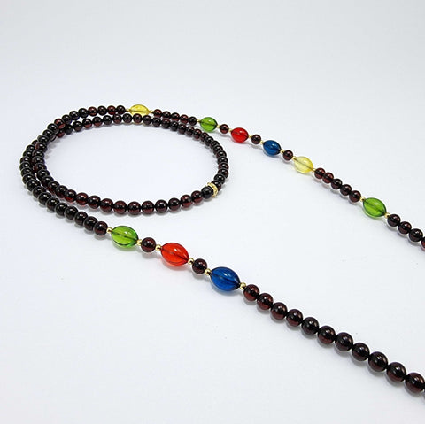 Multi-Color Amber Round And Olive Beaded Eyeglasses Chain