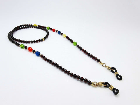 Multi-Color Amber Round And Olive Beaded Eyeglasses Chain