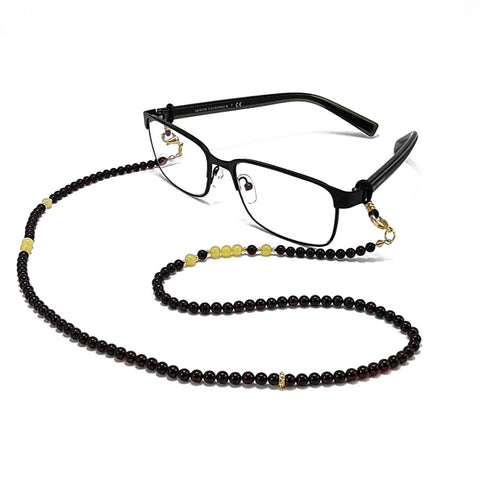 Milky And Cherry Amber Round Beaded Eyeglasses Chain