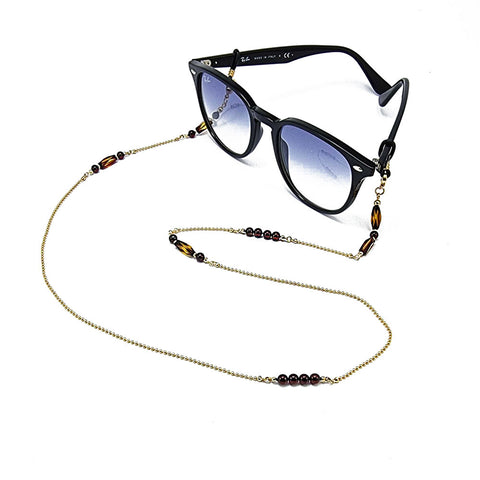 Multi-Color Amber Round Beaded Eyeglasses Chain 14k Gold Plated