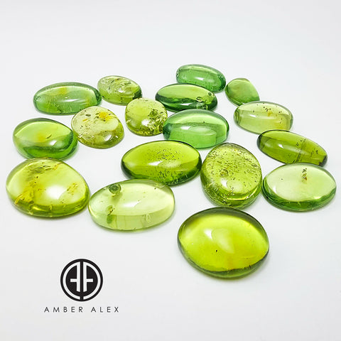 Green Amber Handmade Free Shape Cabochons