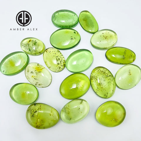 Green Amber Handmade Free Shape Cabochons