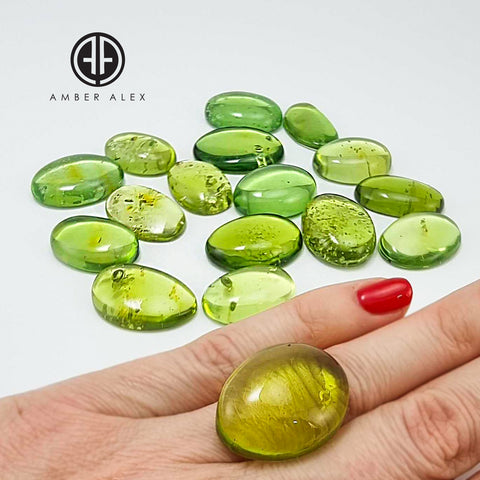 Green Amber Handmade Free Shape Cabochons