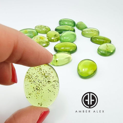 Green Amber Handmade Free Shape Cabochons