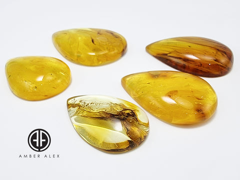 Lemon Cloudy Amber Handmade Drop Cabochons