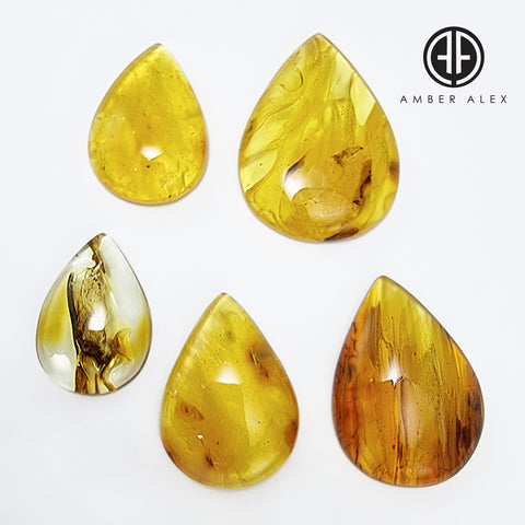 Lemon Cloudy Amber Handmade Drop Cabochons