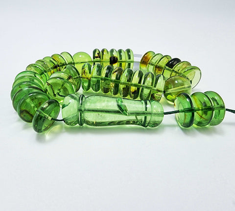 Green Amber Tablet Shape Beads 12x4 mm Islamic Prayer Beads