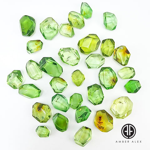 Green Amber Crystal Cut Stone