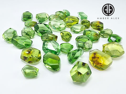 Green Amber Crystal Cut Stone