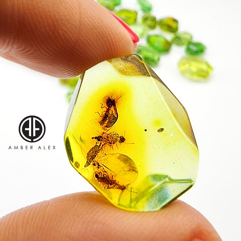 Green Amber Crystal Cut Stone