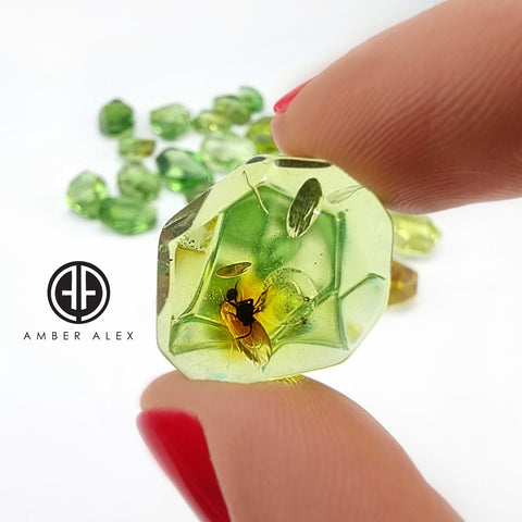 Green Amber Crystal Cut Stone