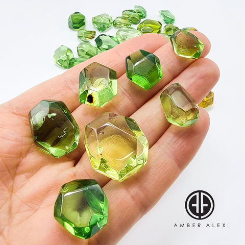 Green Amber Crystal Cut Stone