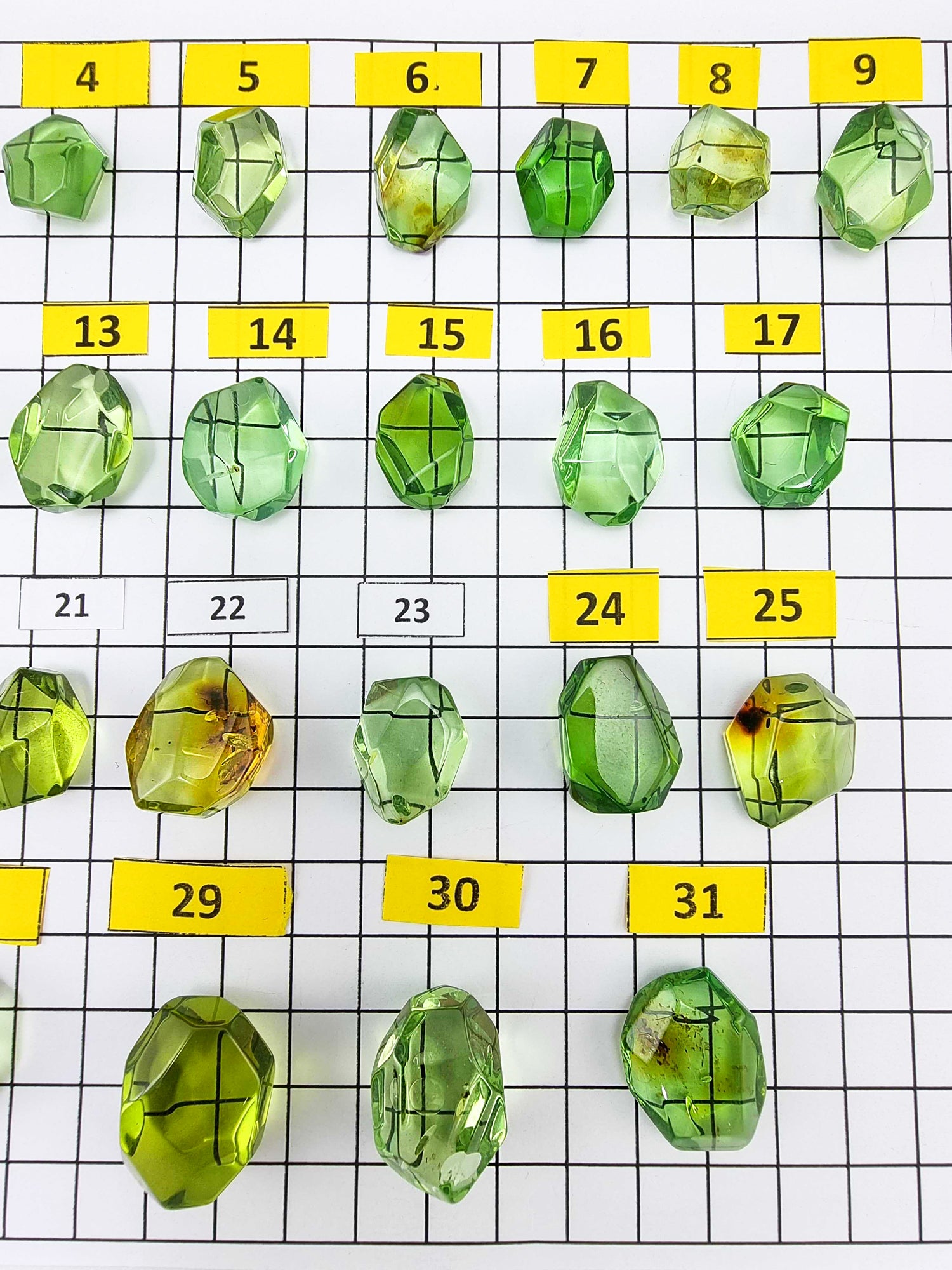 Green Amber Crystal Cut Stone