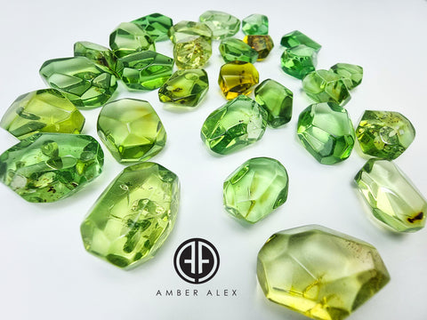 Green Amber Crystal Cut Stone