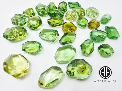 Green Amber Crystal Cut Stone